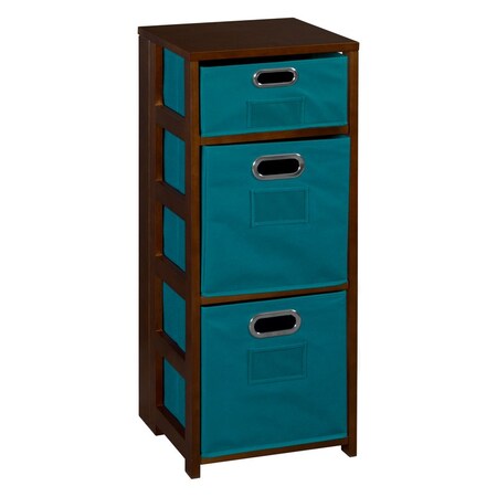 Regency Regency Flip Flop 34 in Square Folding Bookcase with Folding Fabric Bins- Mocha Walnut/Teal FFSQ3412MWTL